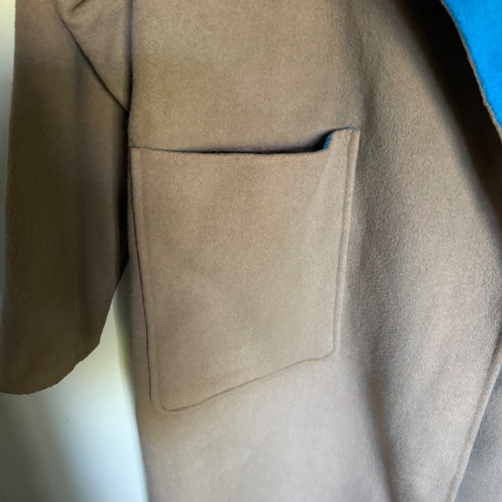 Essentiel Antwerp Reversible Camel Turquoise Wool Blend Wrap Coat Size 36 US 4 - Picture 5 of 16
